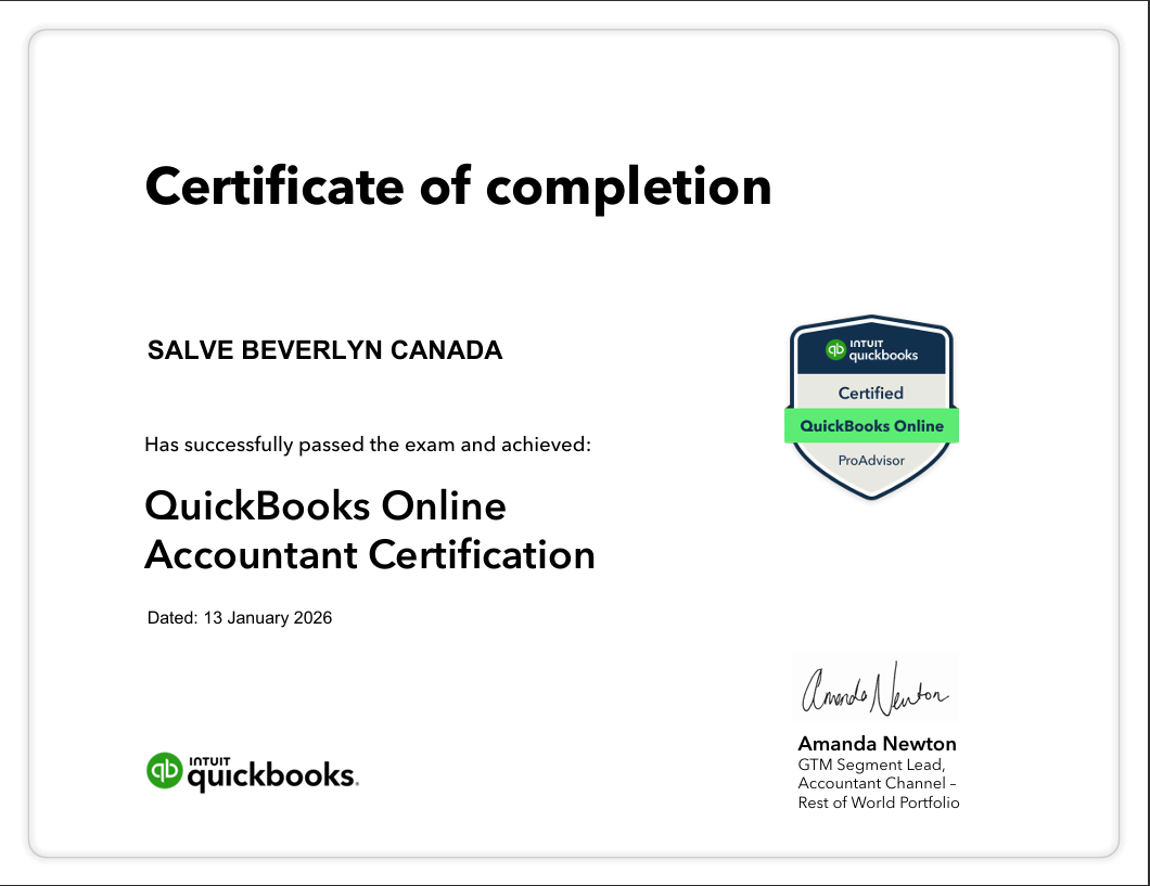 Certified QuickBooks Online ProAdvisor