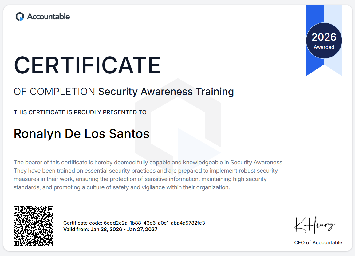 Security Awareness Training 2026 - Ronalyn