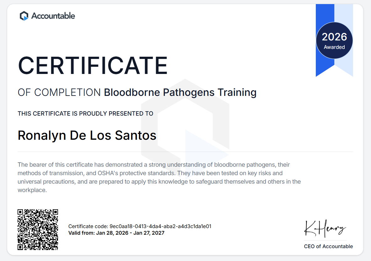 Blood Borne Pathogens Training 2026 - Ronalyn
