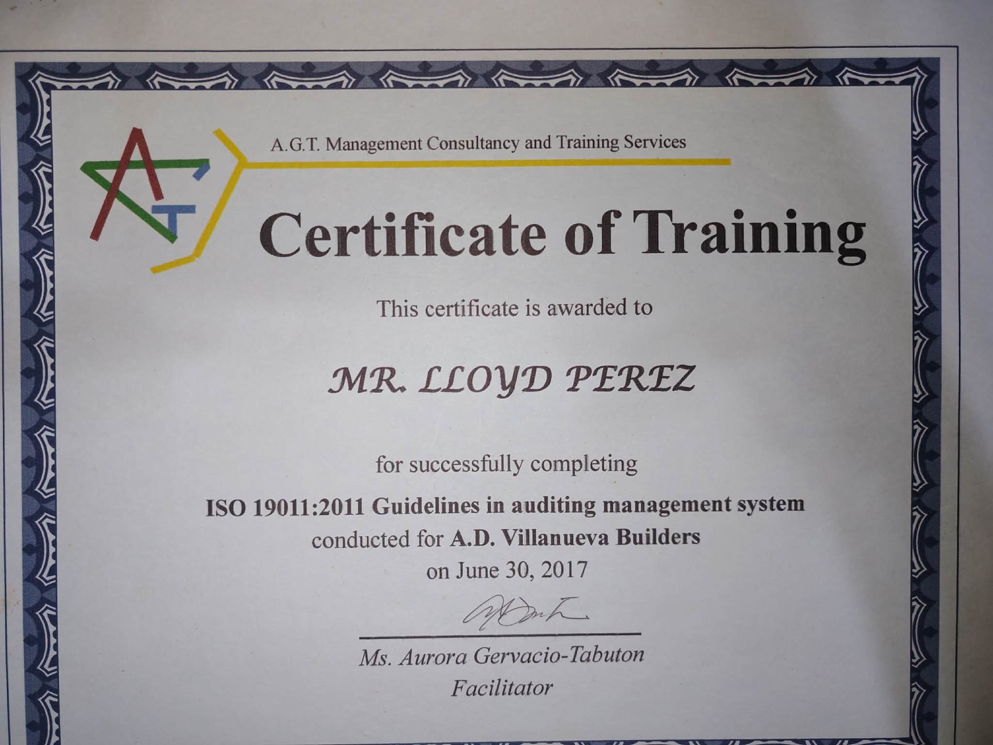 ISO 19001:2011 Certificate