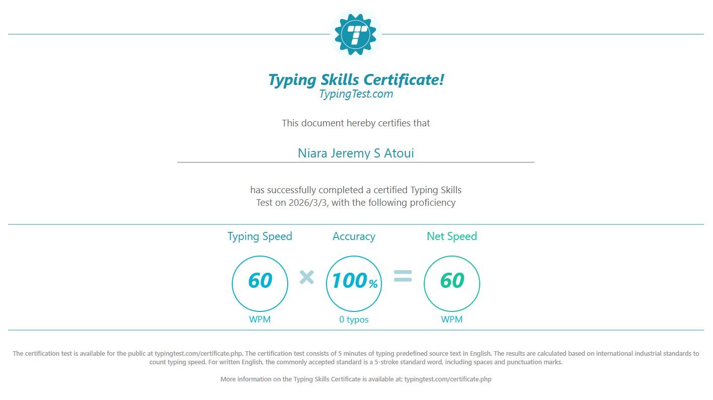 TYPING TEST CERTIFICATE