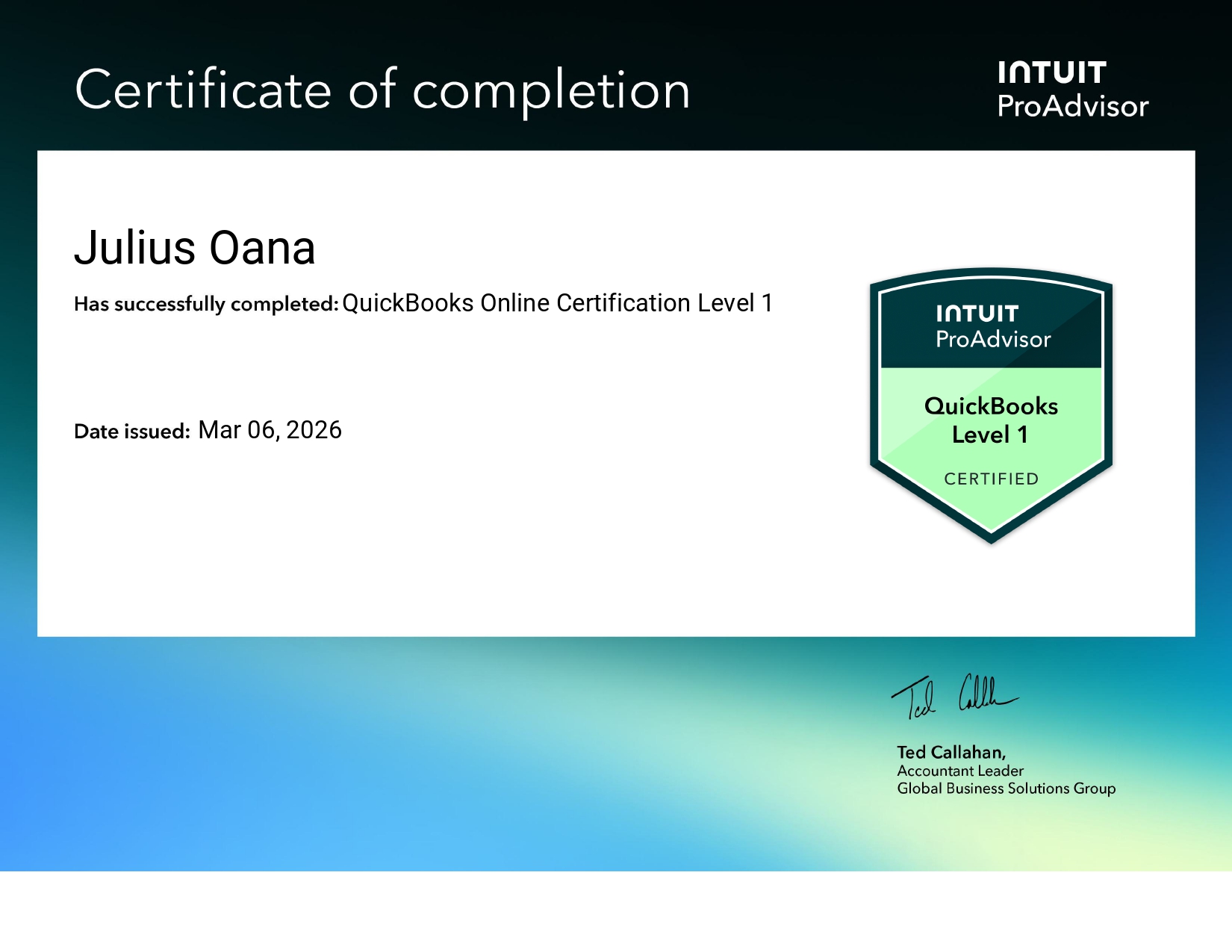 QuickBooks Certified ProAdvisor Level 1