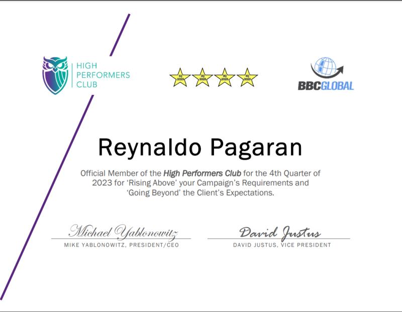 HIgh Performers Club Quarter 4