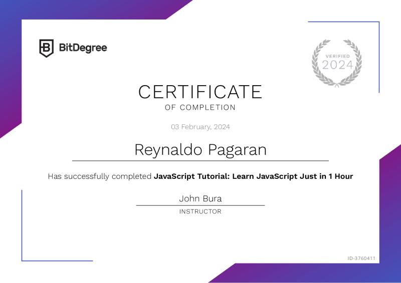 Bitdegree Javascript Certificate