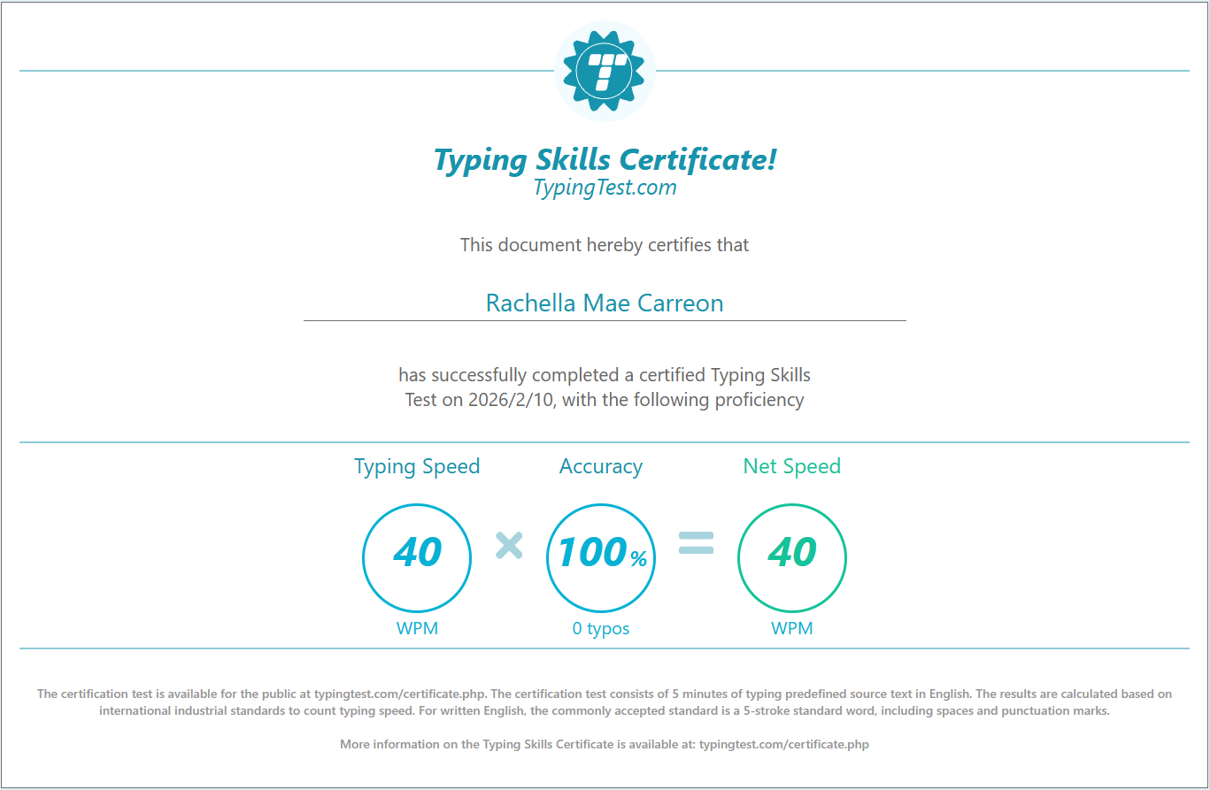 Typing Skills Certificate