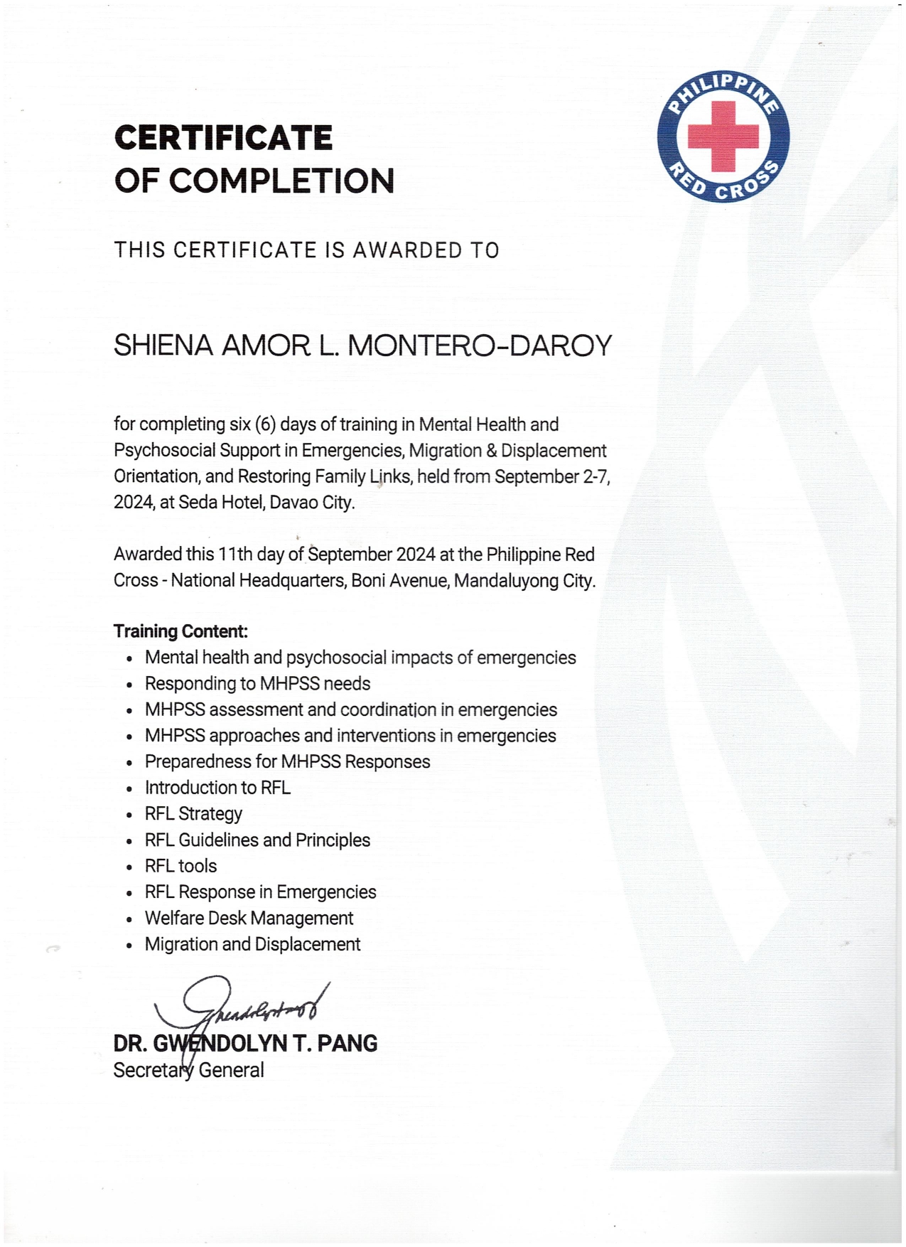 Mental Health and Psycosocial Support Program Training