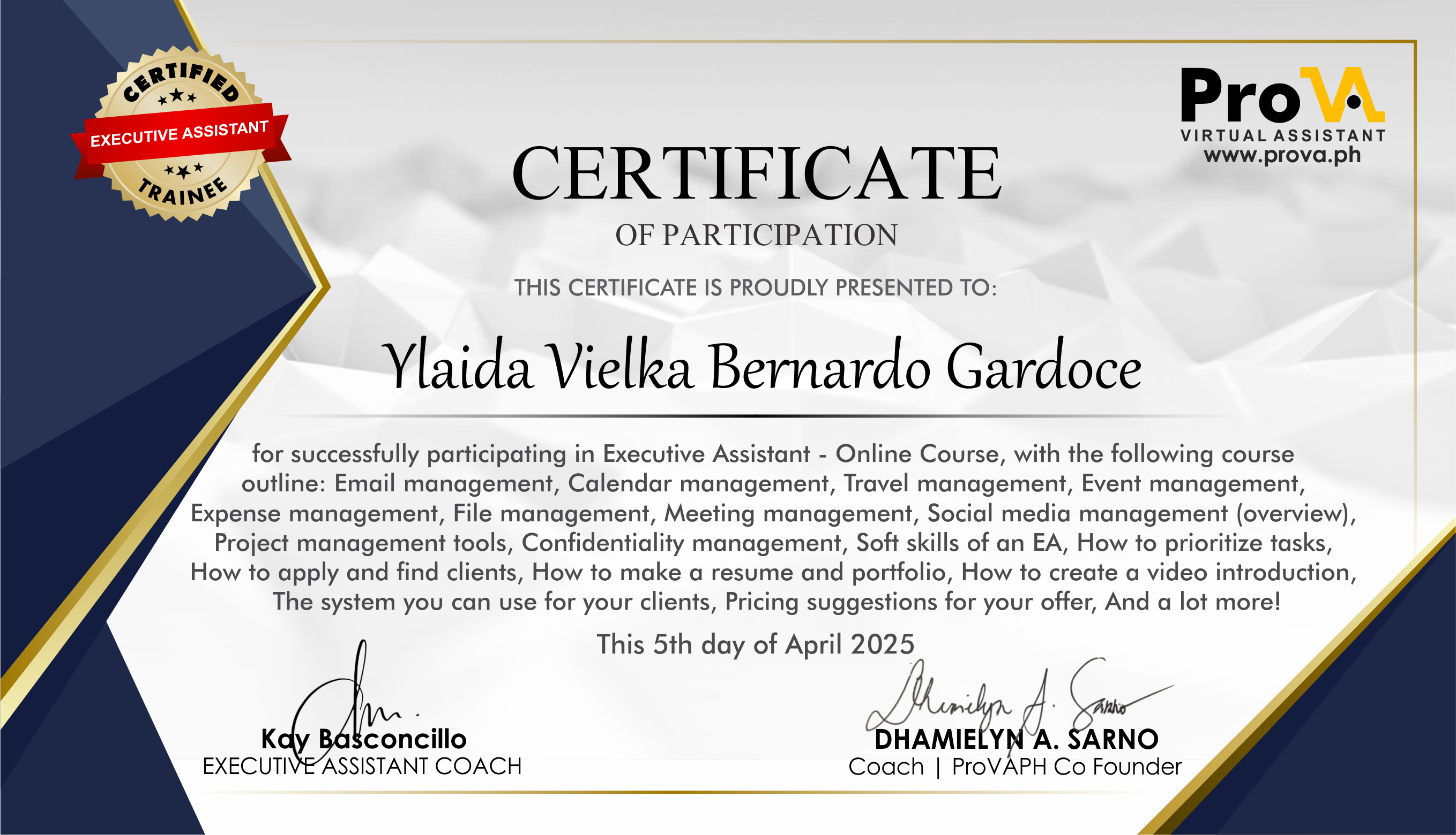 Executive Assistant Course - Certificate