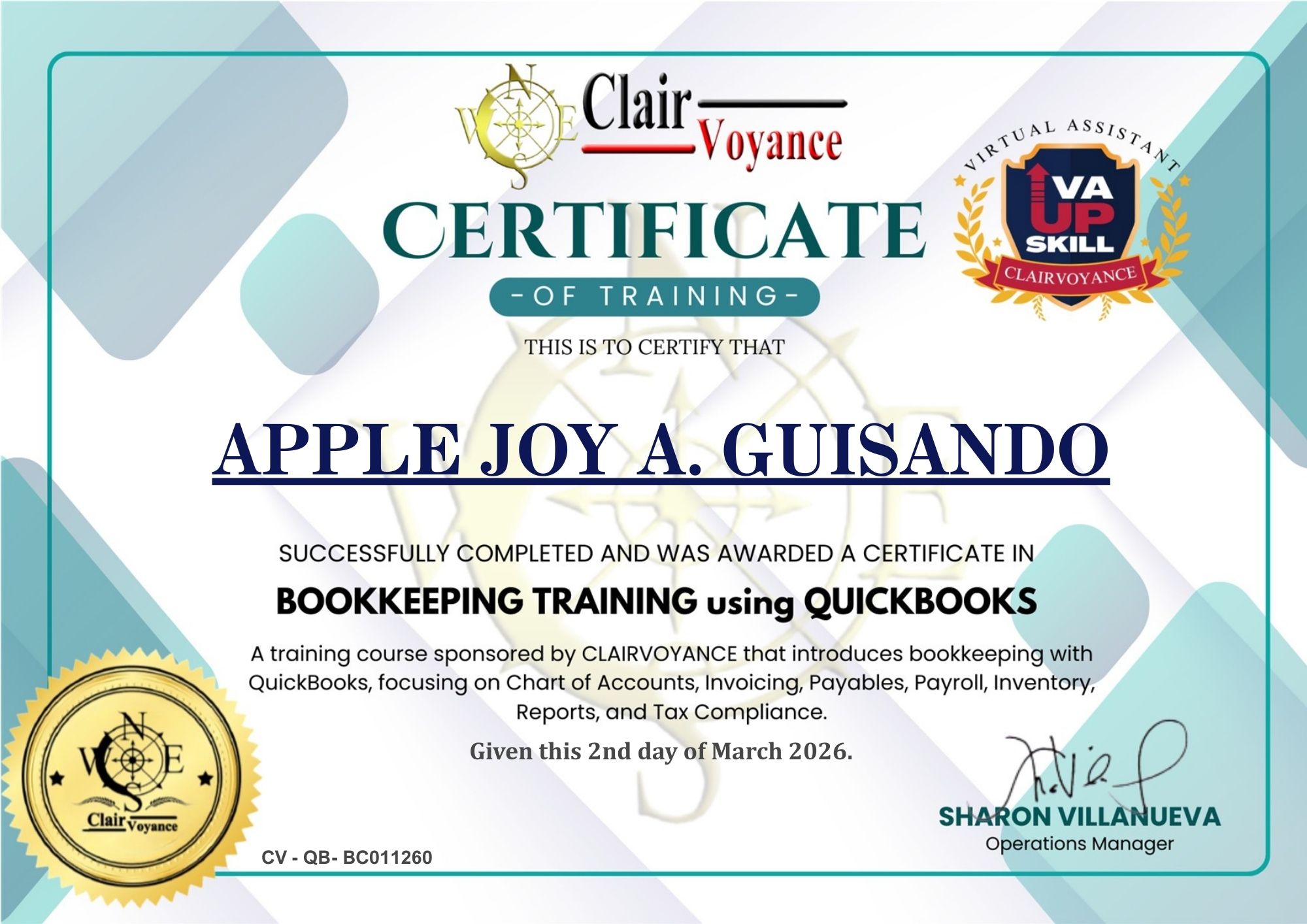 Bookkeeping training using Quickbooks