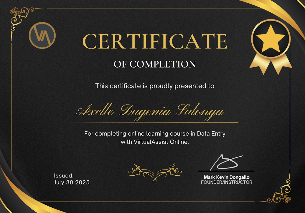 Data Entry Certificate