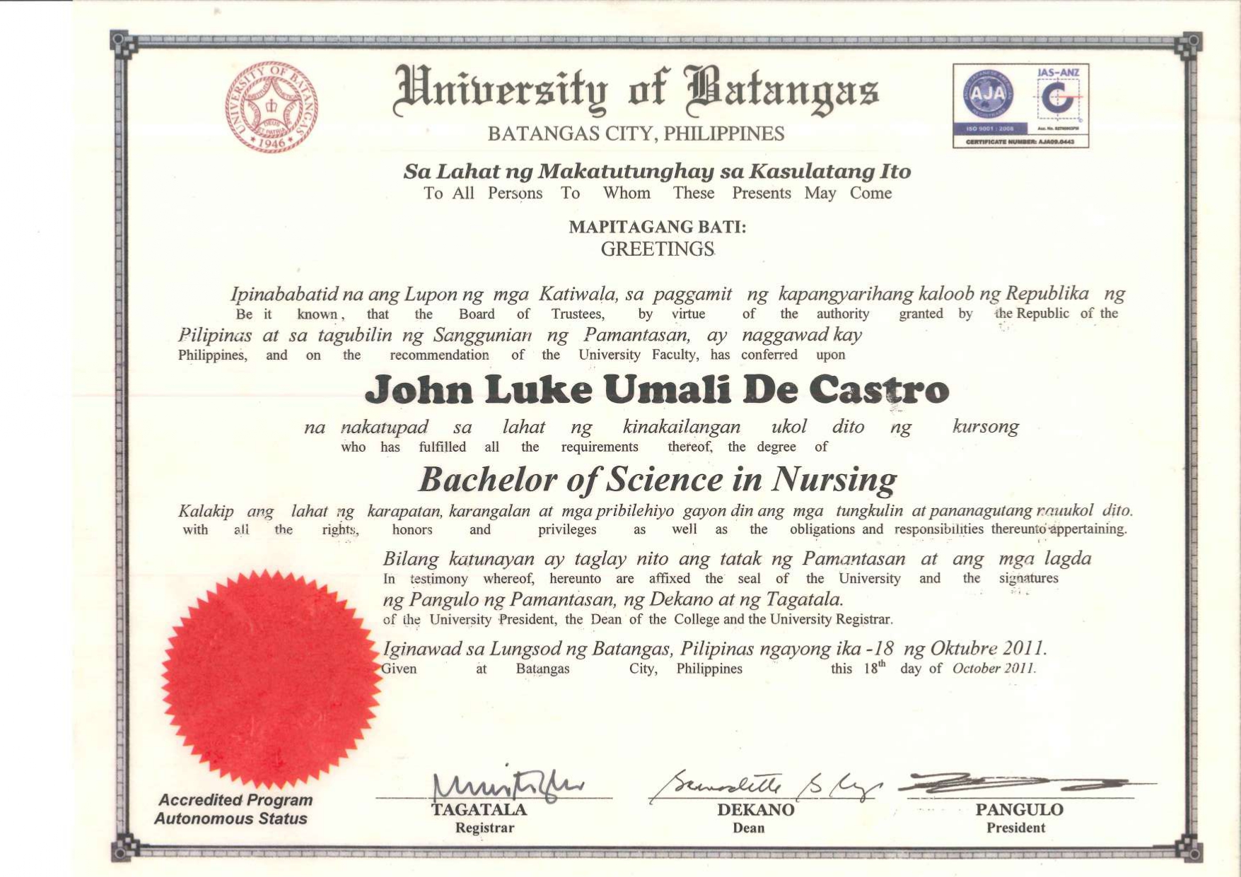 Diploma - Bachelor of Science in Nursing