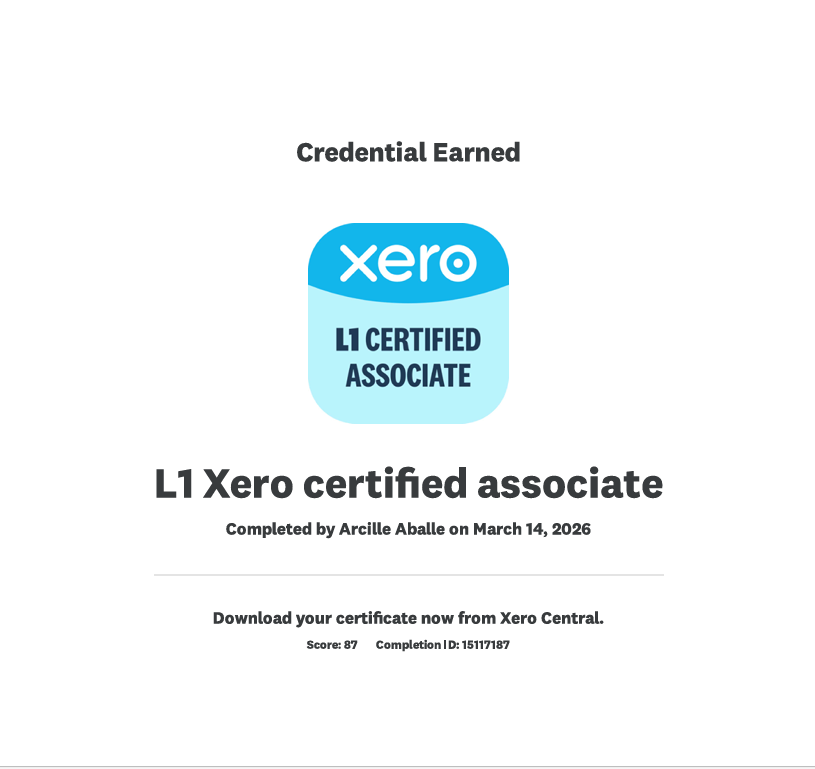 L1 Xero Ceritified Associate
