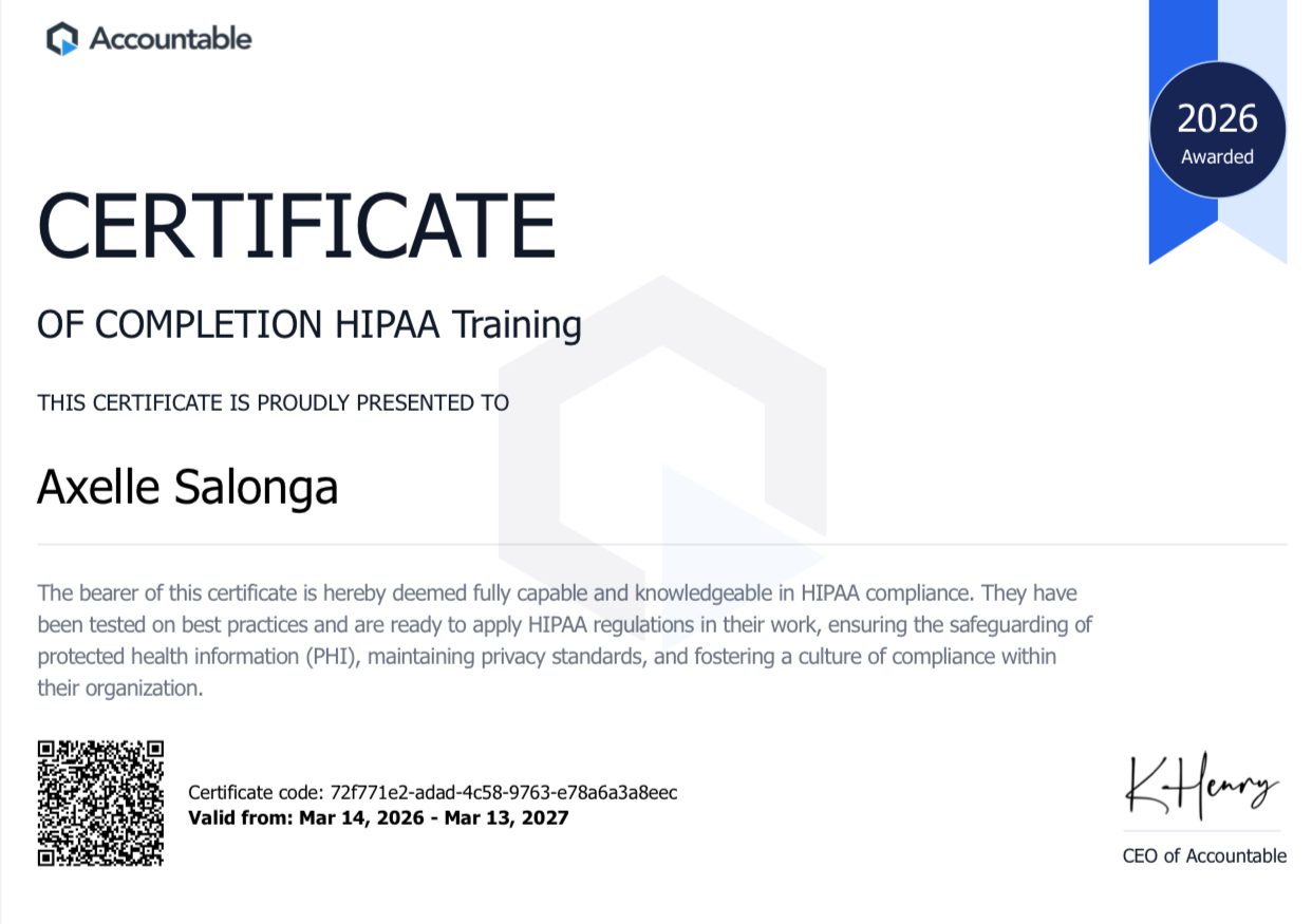 HIPAA Certificate