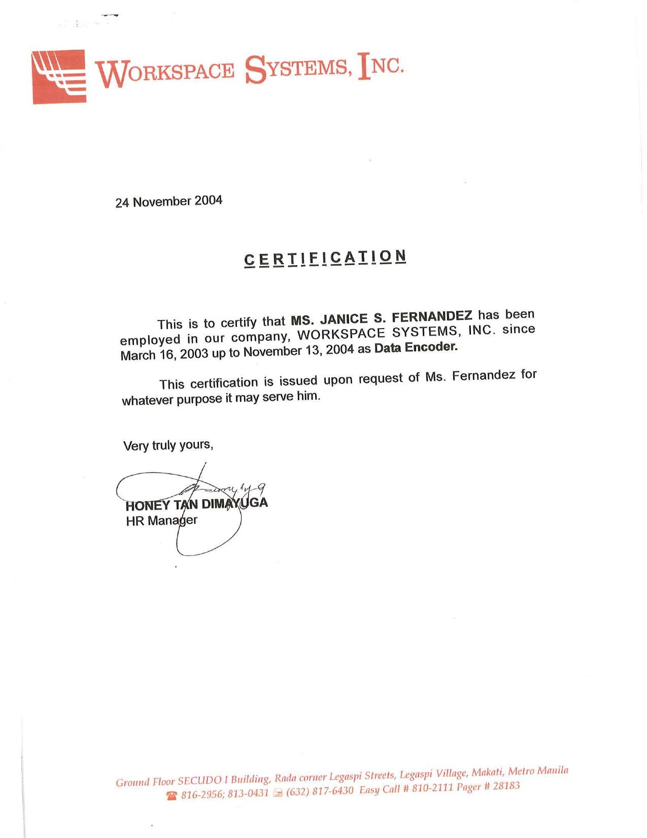 Data Encoder Certificate 2004