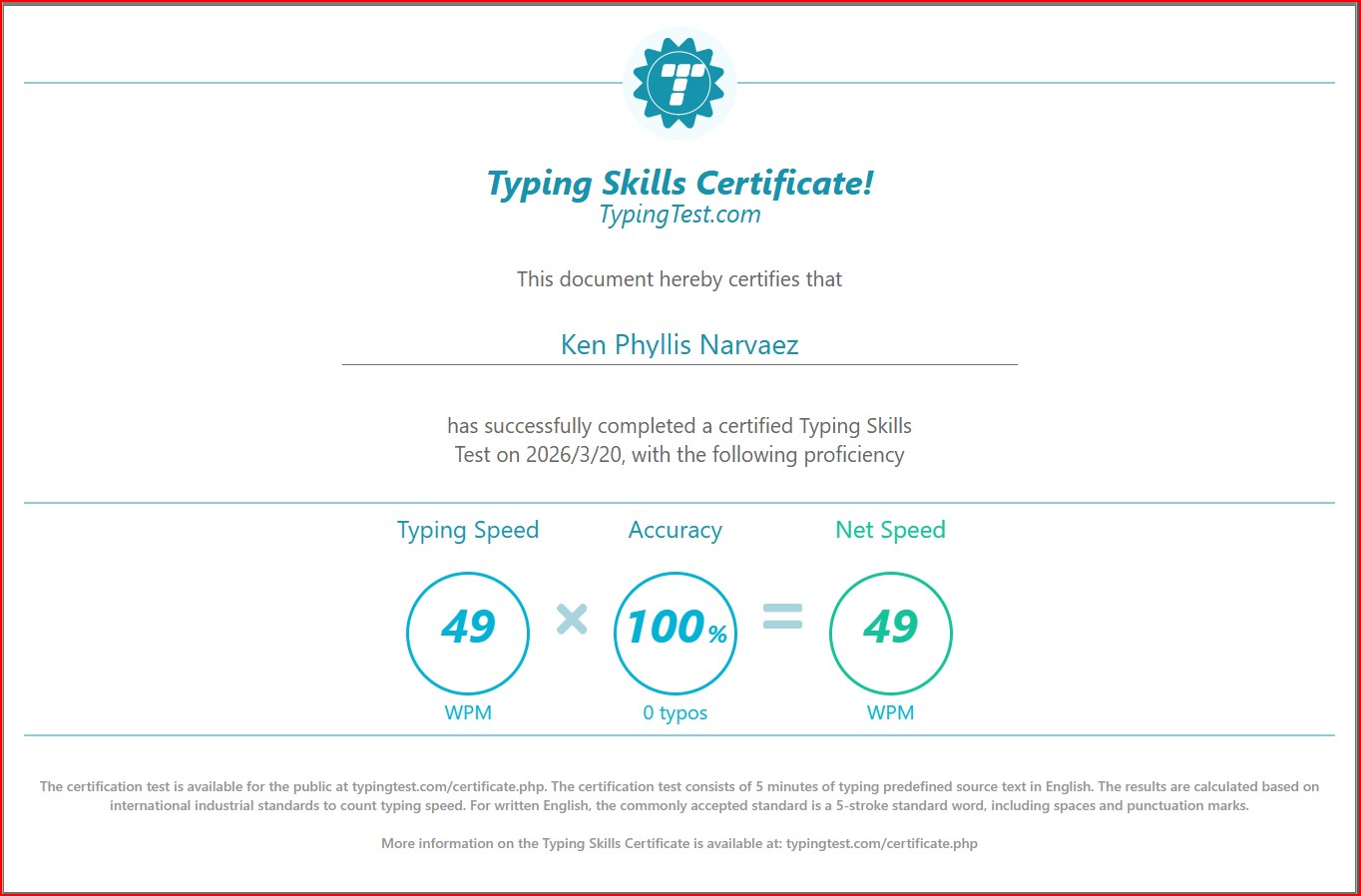 Typing Skills Certificate