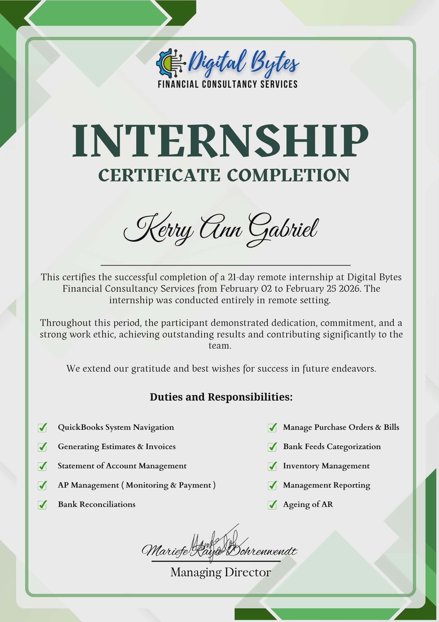 Internship Certification