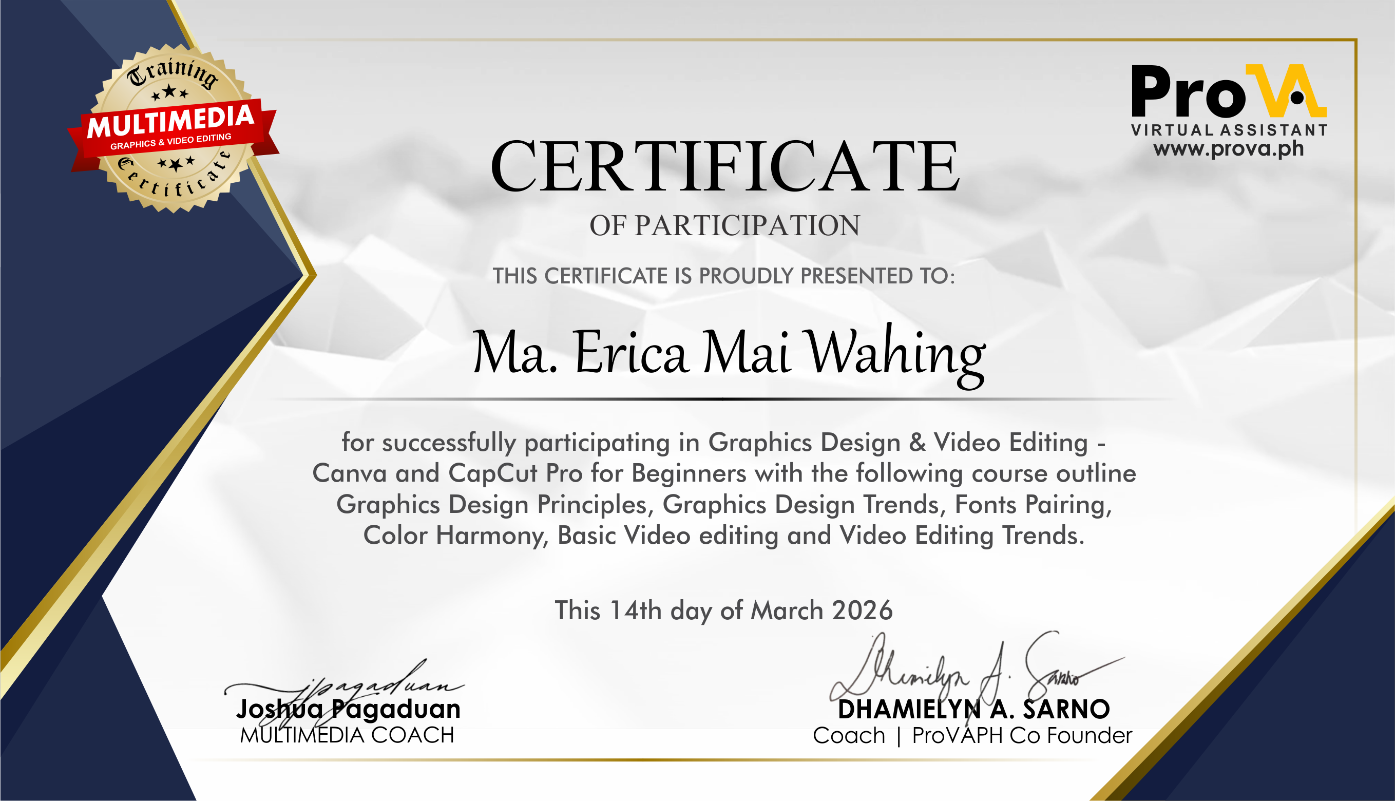 Graphics Design & Video Editing Certification