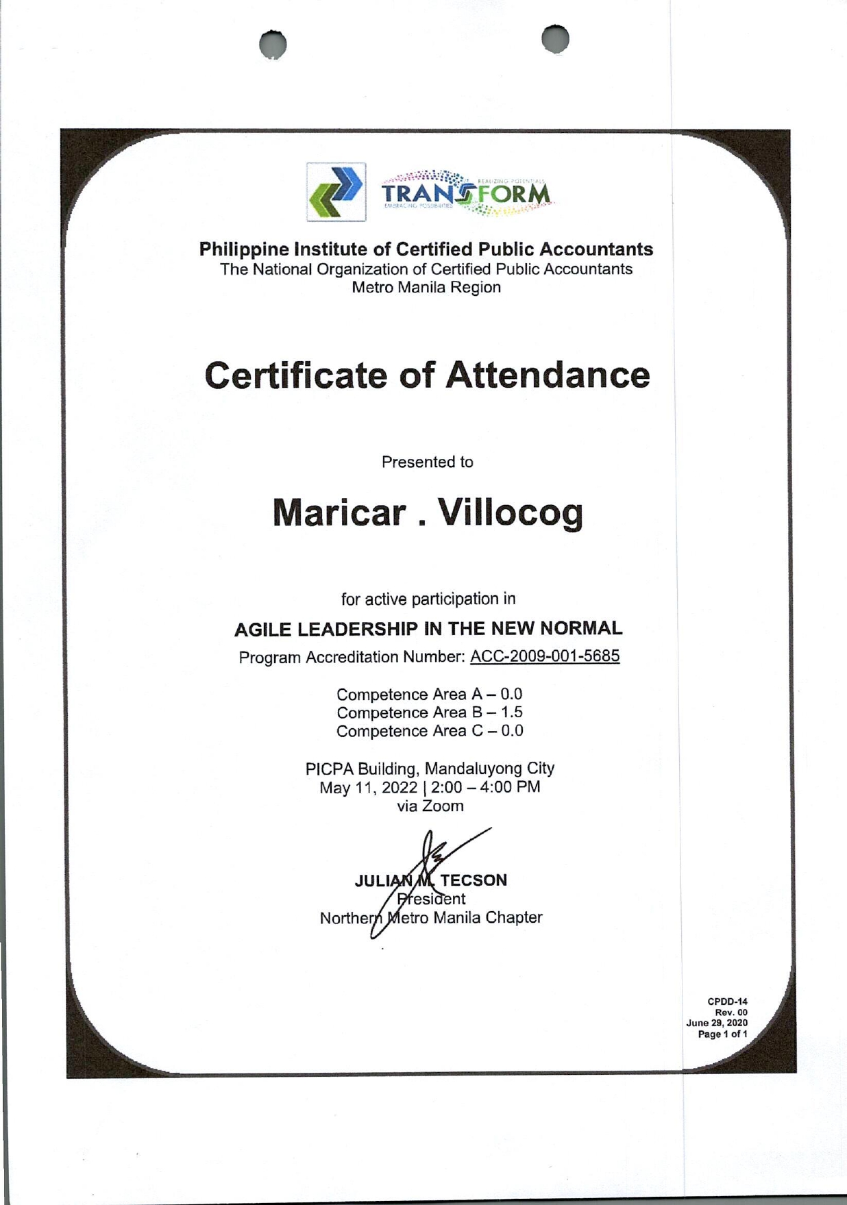 Certificate of Attendance