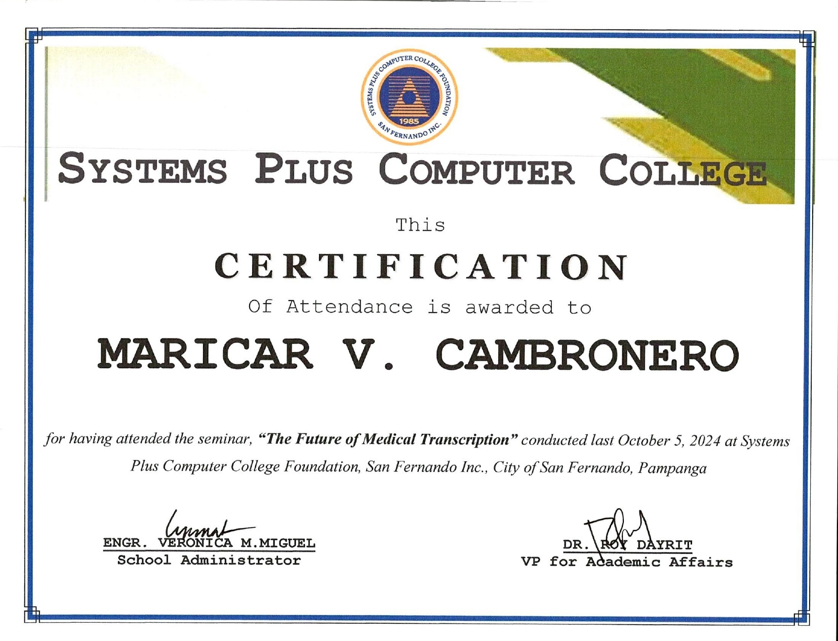 Certificate of Attendance