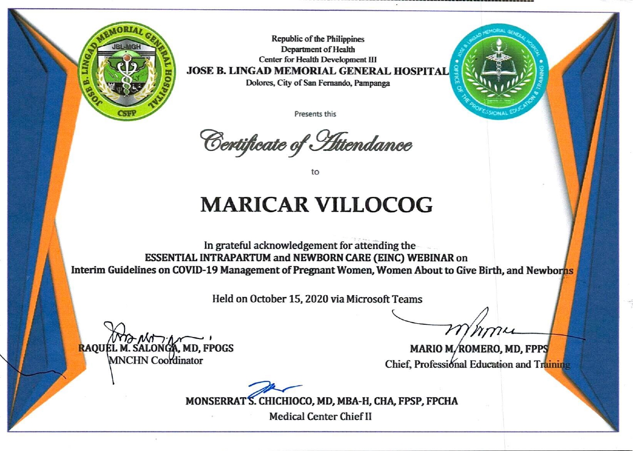 Certificate of Attendance