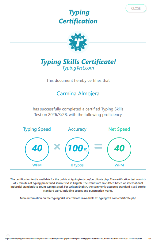 Typing Test Certificate
