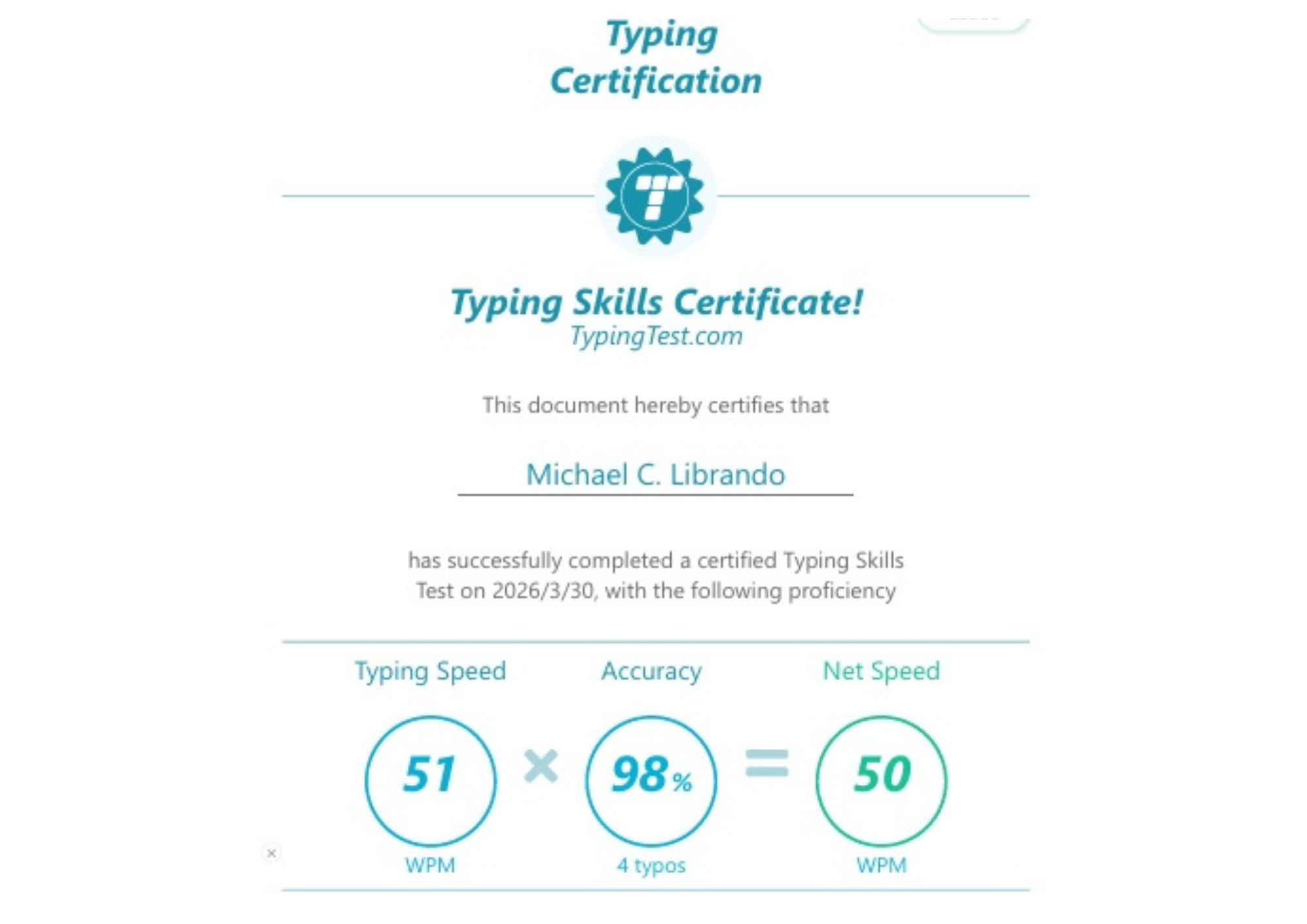 Typing Skills Certificate