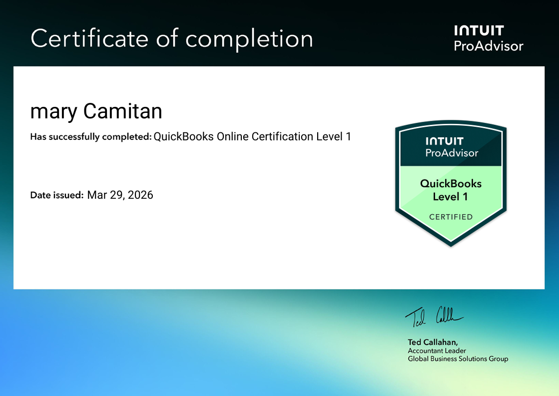 QuickBooks Level 1