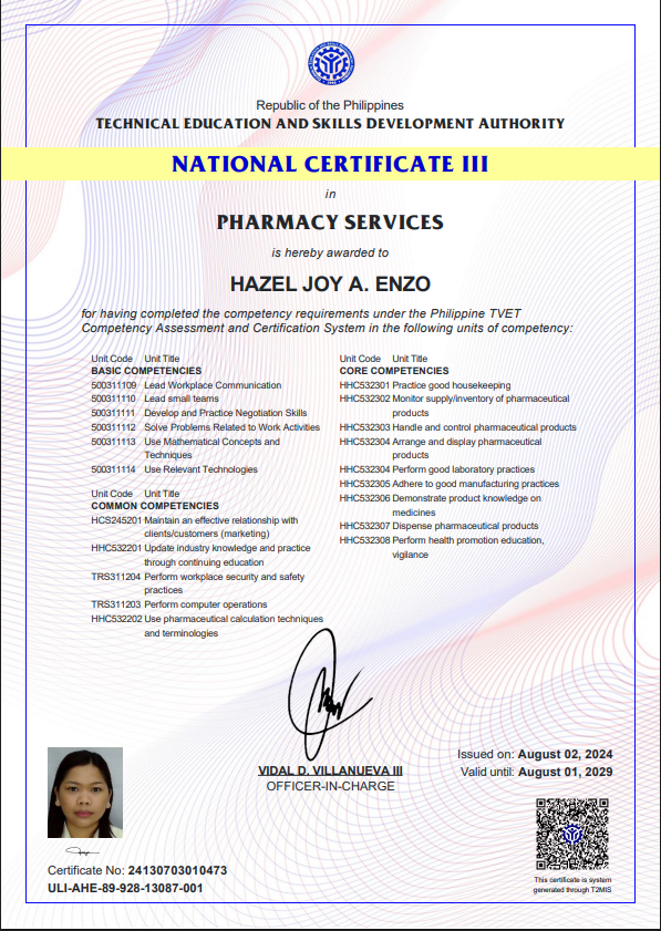 TESDA NCIII (Pharmacy Services)