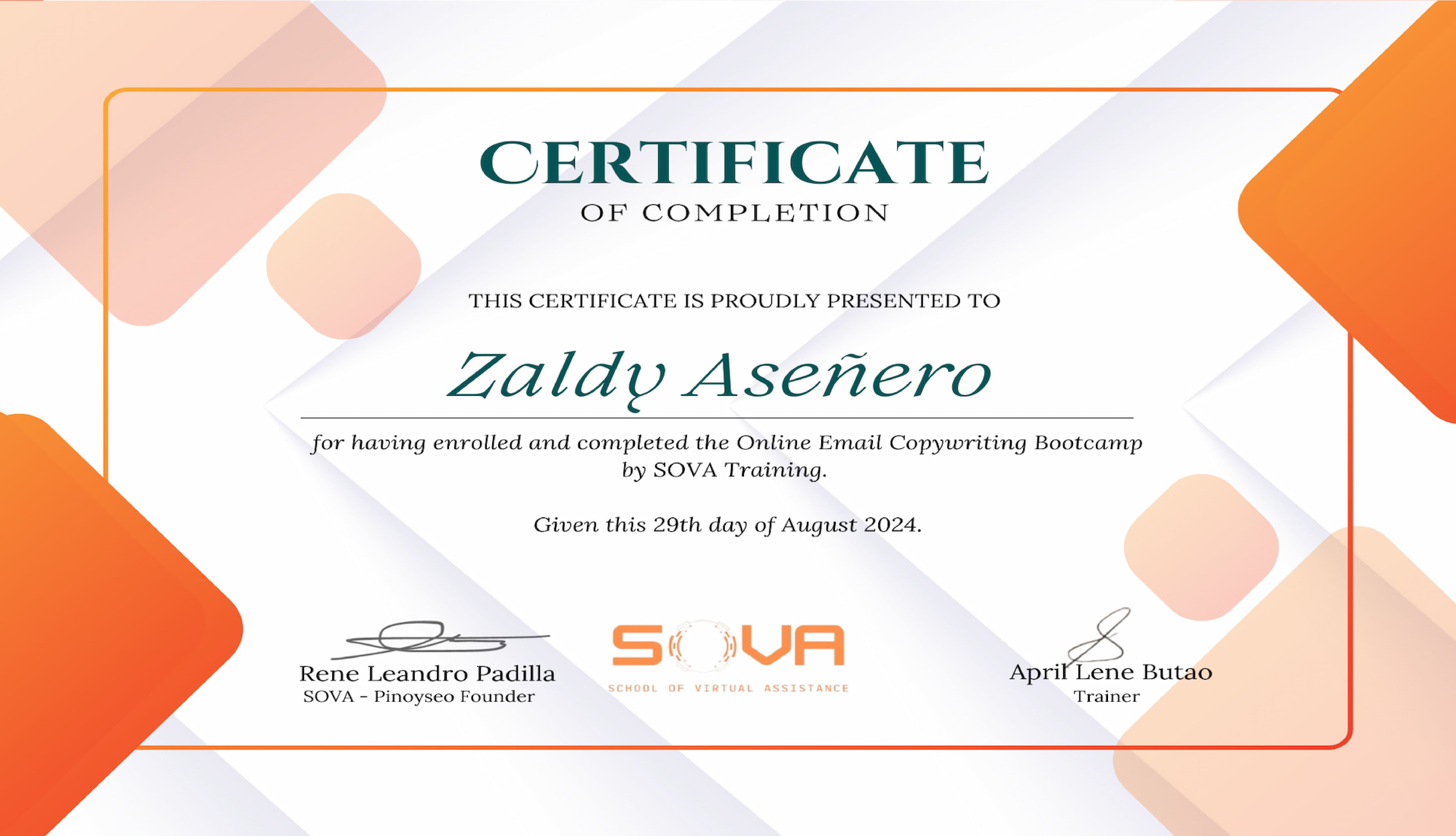 Email Copywriting Bootcamp Pinoyseo Certificate