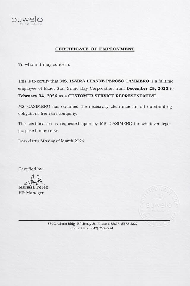 Certificate of Employment (COE)