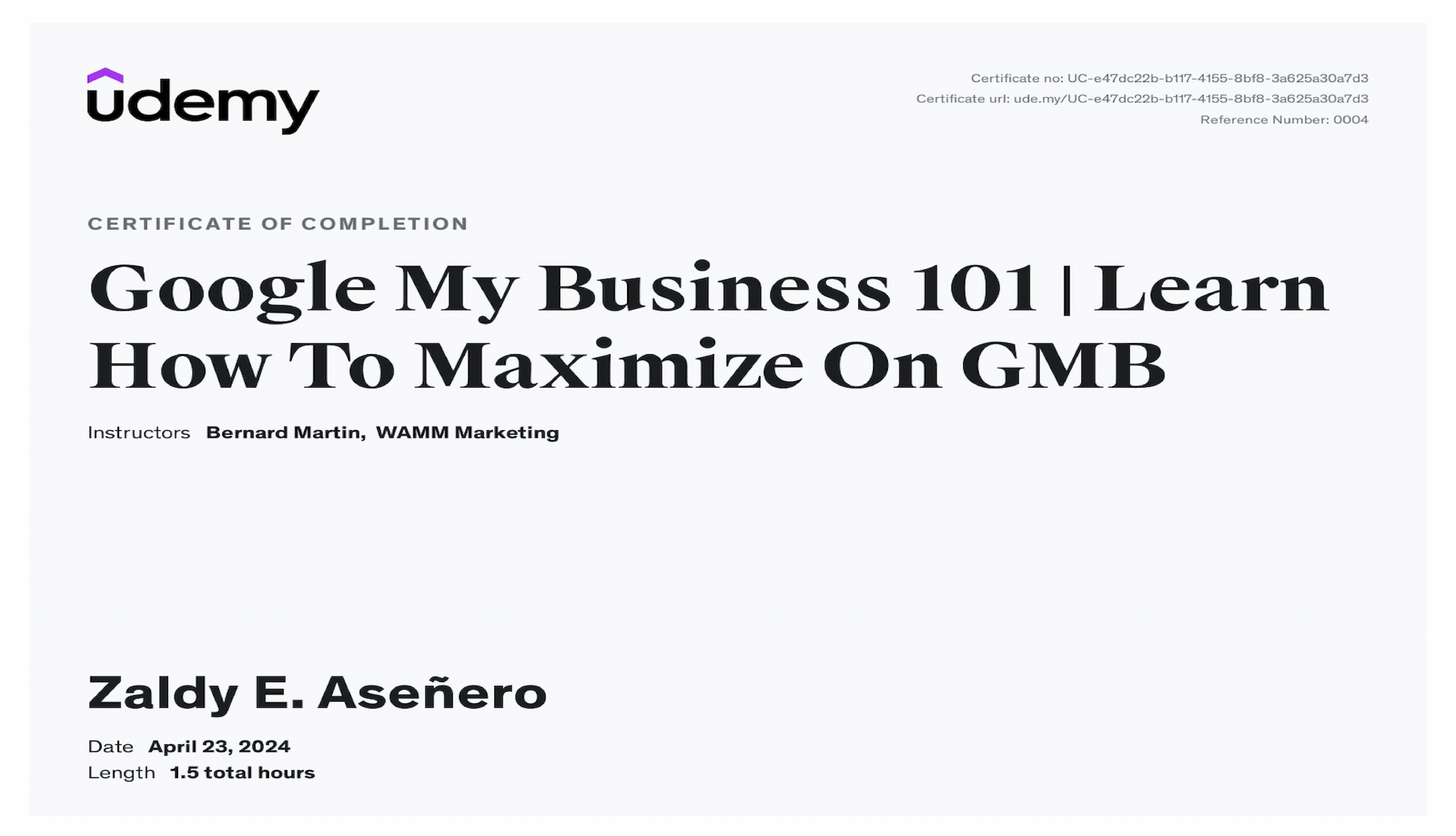 Google My Business 101 GMB Optimization Certificate Udemy