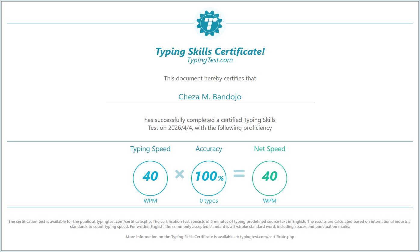 Typing Skills Certificate