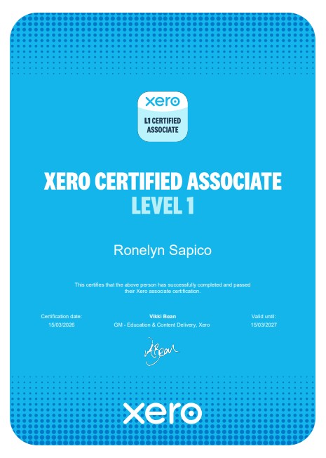 XERO CERTIFIED ASSOCIATE LEVEL 1