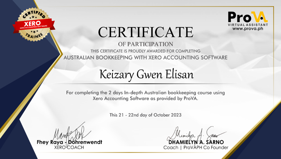 Certificate of Participation - XERO