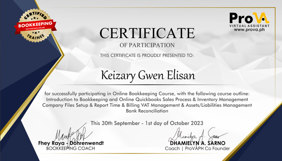 Certificate of Participation - QuickBooks