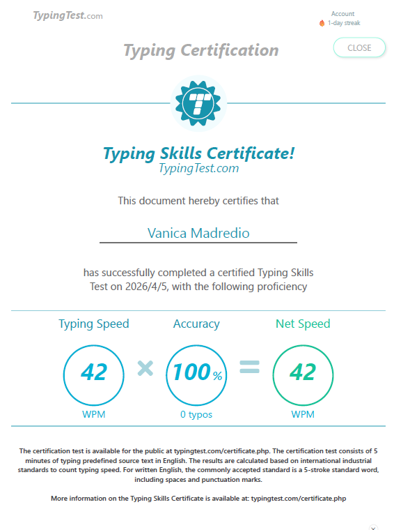 Typing Skills Certificate