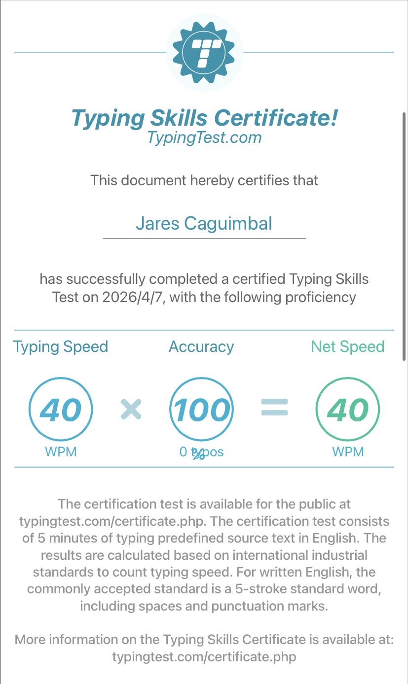 Typing Test Certificate