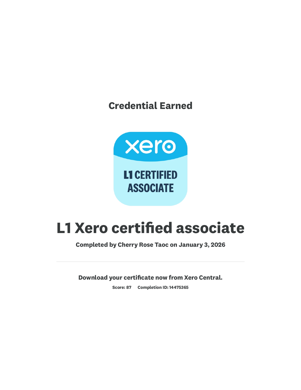 L1 Xero Certified Associate