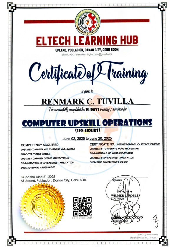 Computer Upskill Operations Certificate