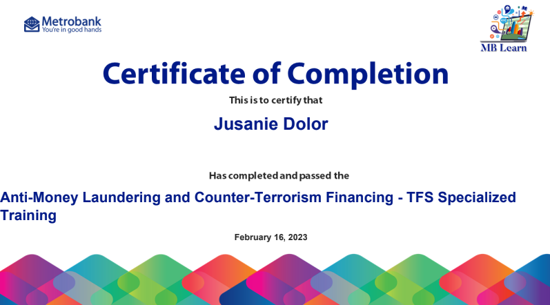 Anti-Money Laundering and Counter-Terrorism Financing Specialized