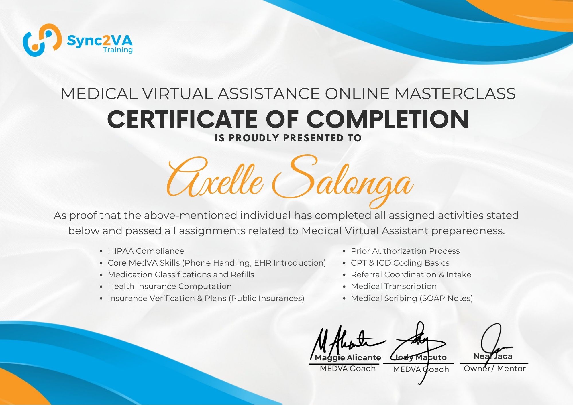 MedicalVA Certificate of Completion