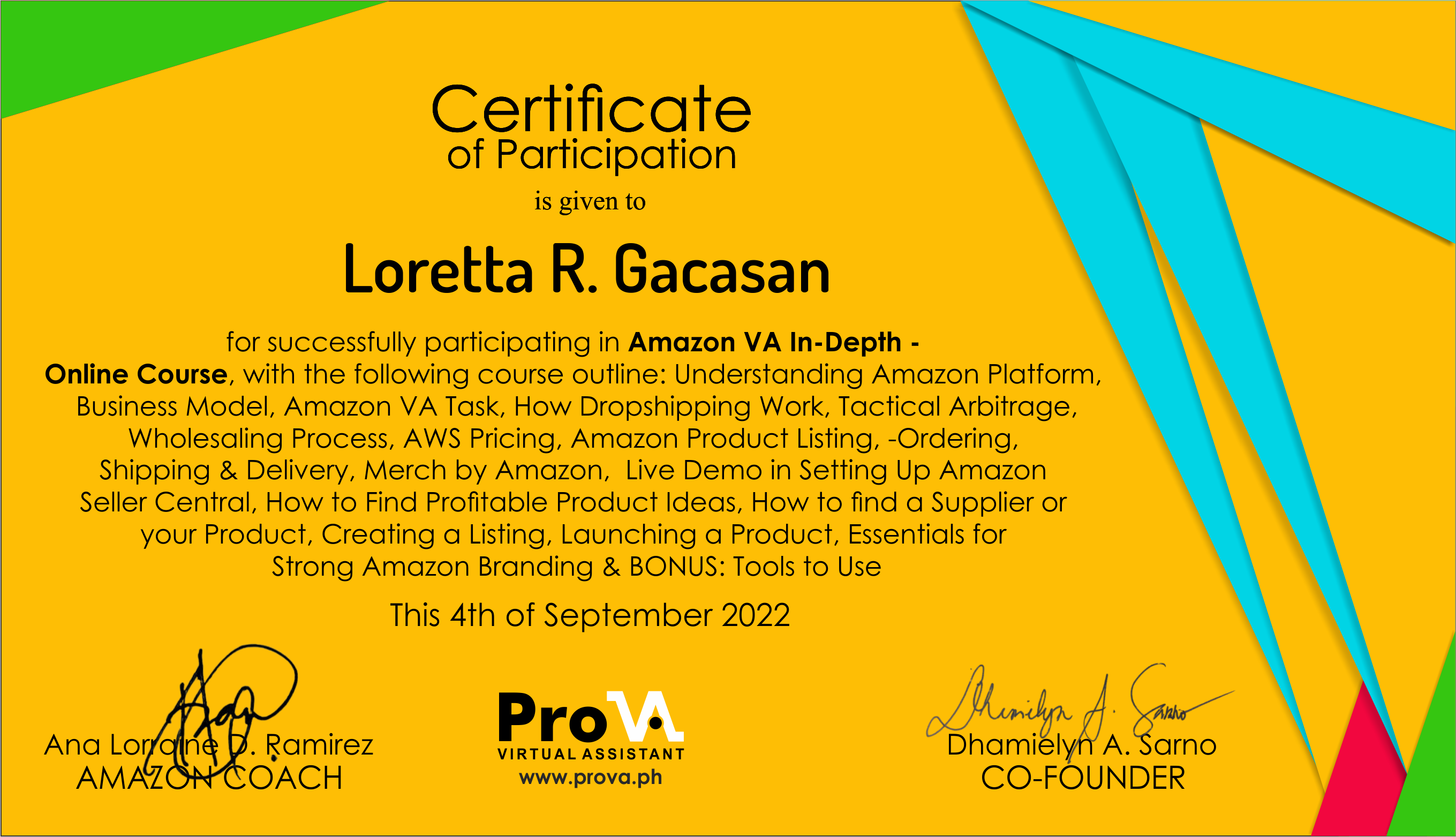 Certificate of Participation - Amazon VA