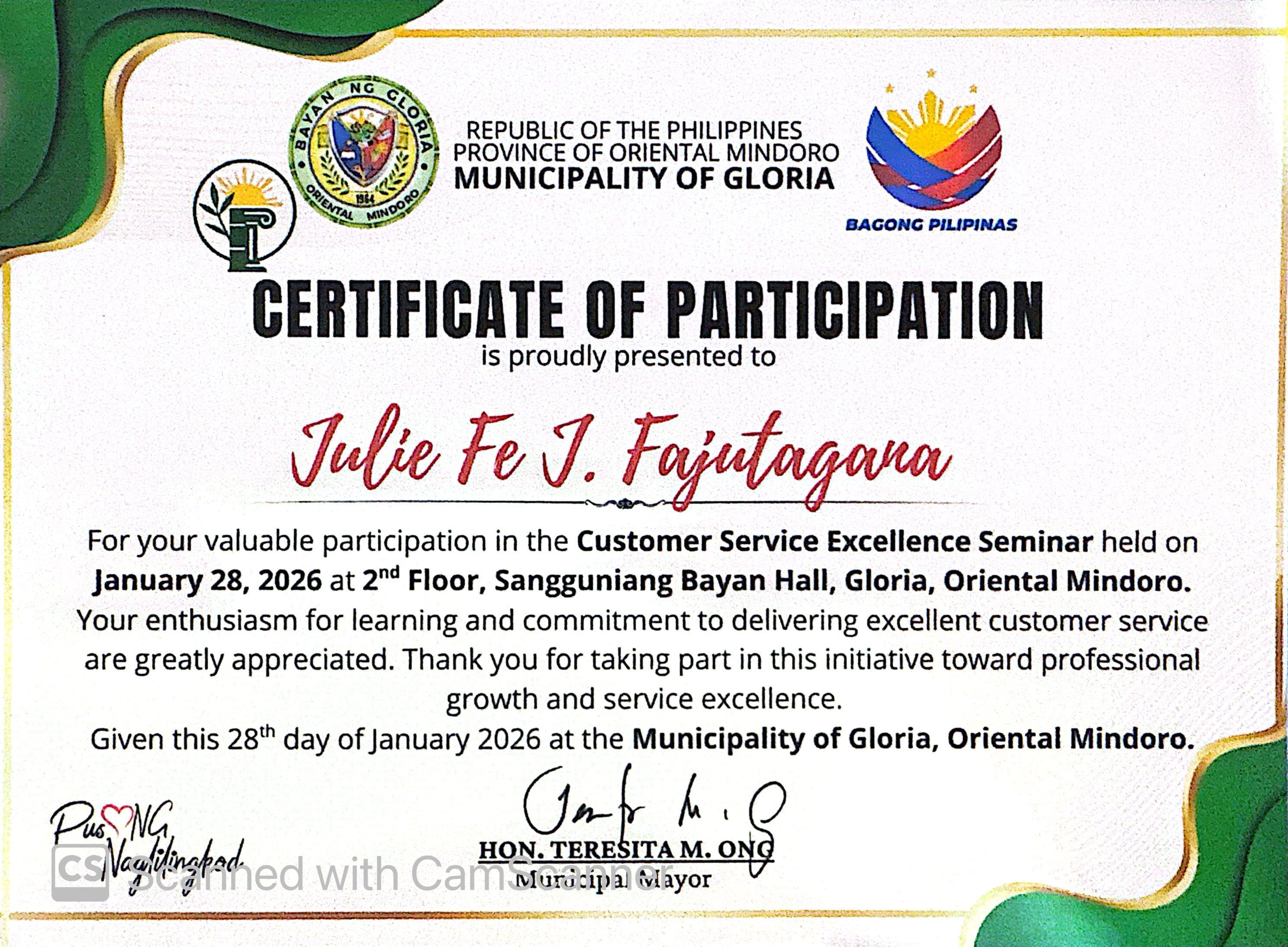Customer Service Certificate