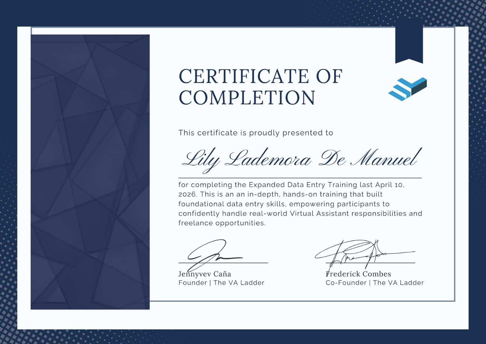 Expanded Data Entry Training Certificate