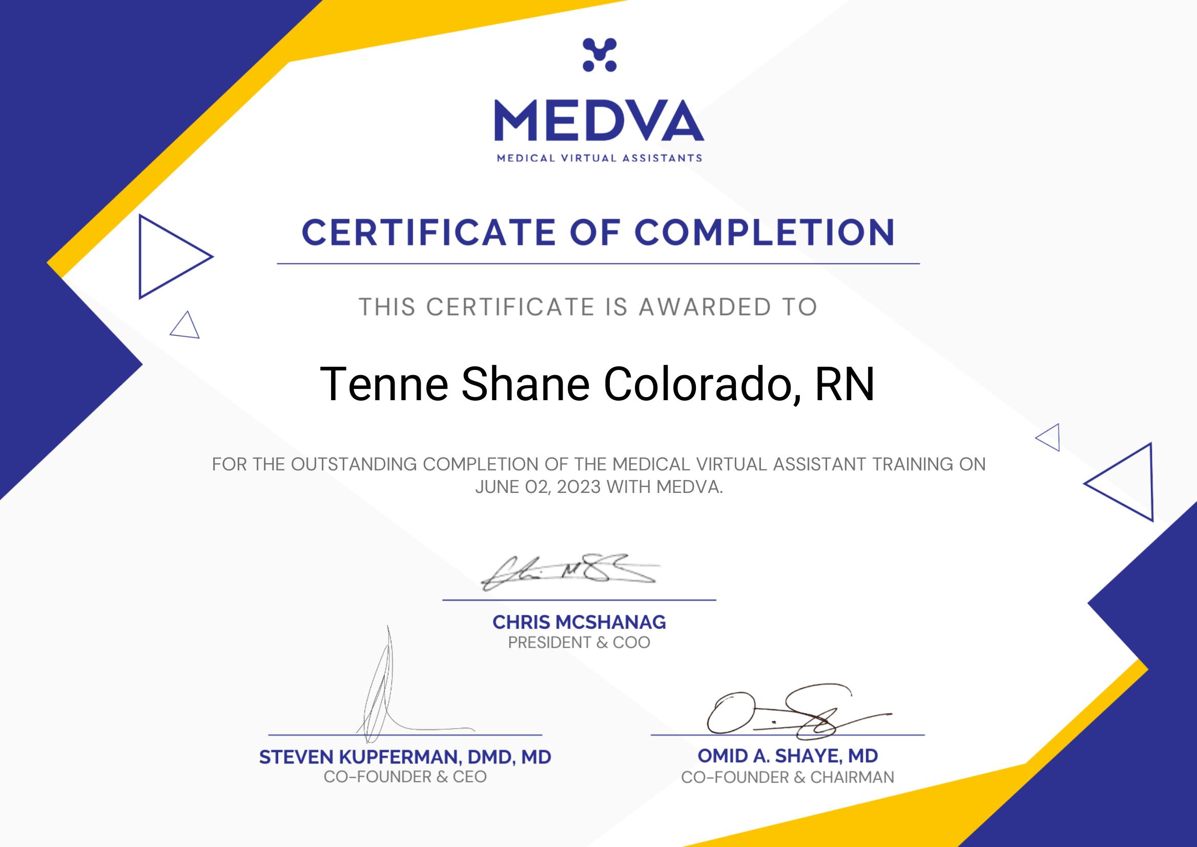 Medical VA Training completion