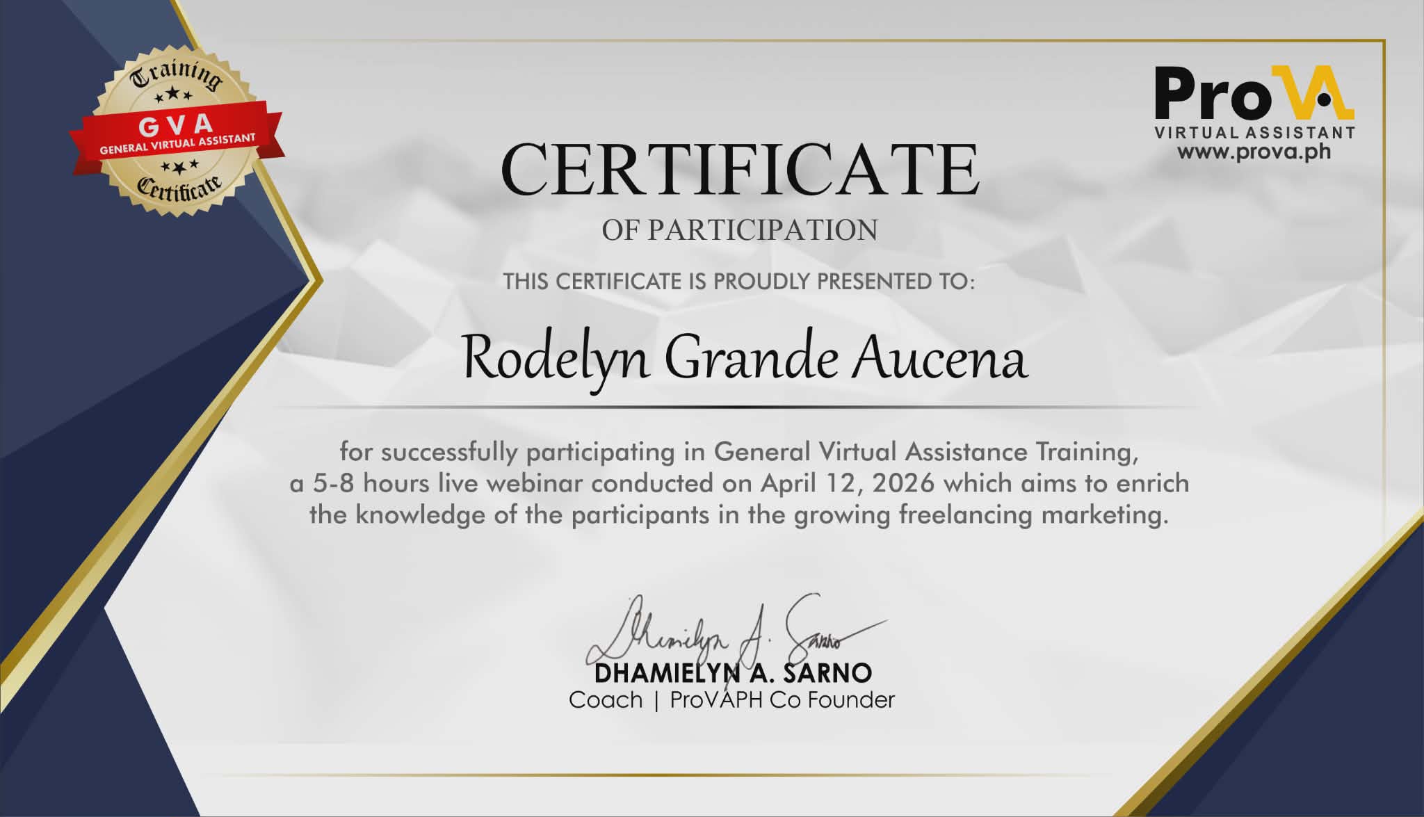 Certificate of Participation - GVA