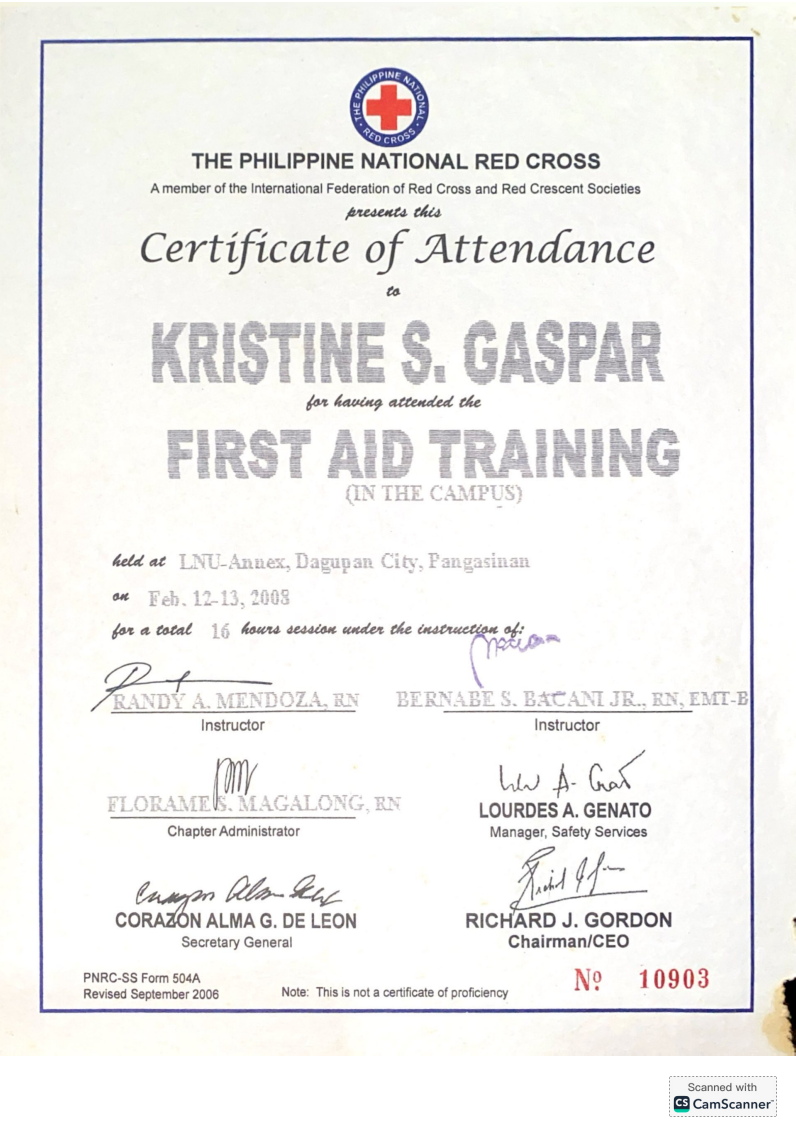 Certificate of Attendance