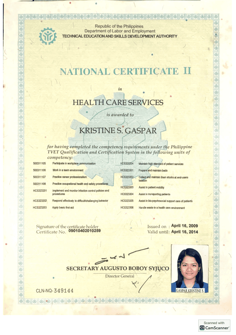 Certificate of NCII