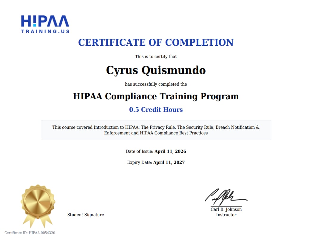 HIPAA Certificate