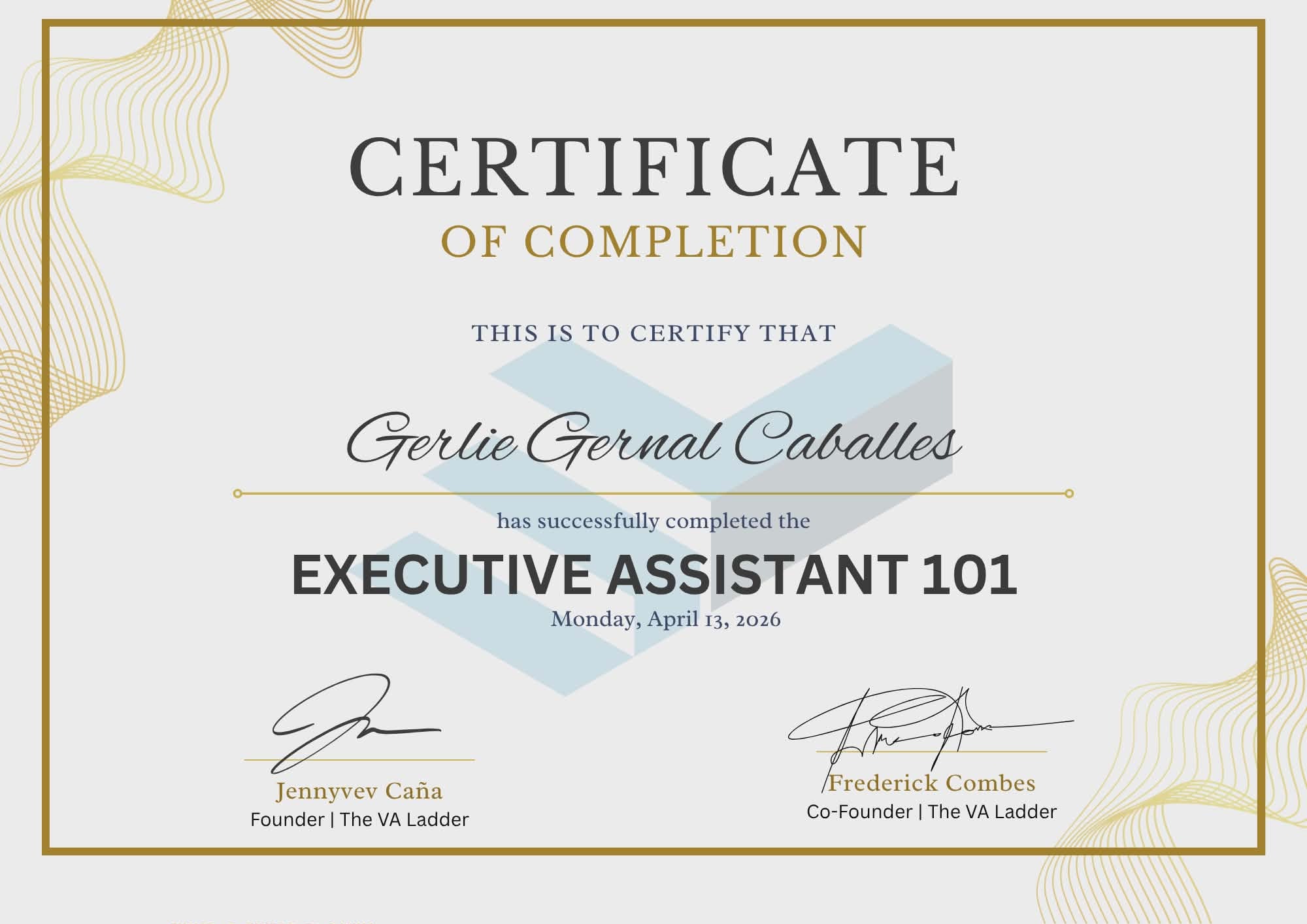 EXECUTIVE ASSISTANT CERT.