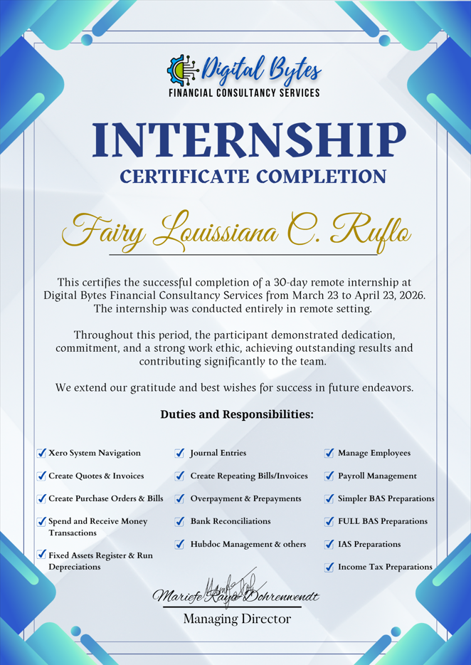Xero Internship Certificate of Completion